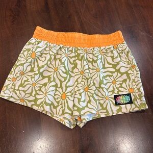 Slunks Floral Patterned Shorts with Orange Waistband